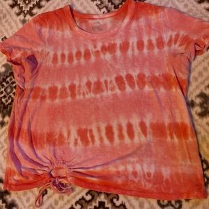 Pink and White Tie Front Tee